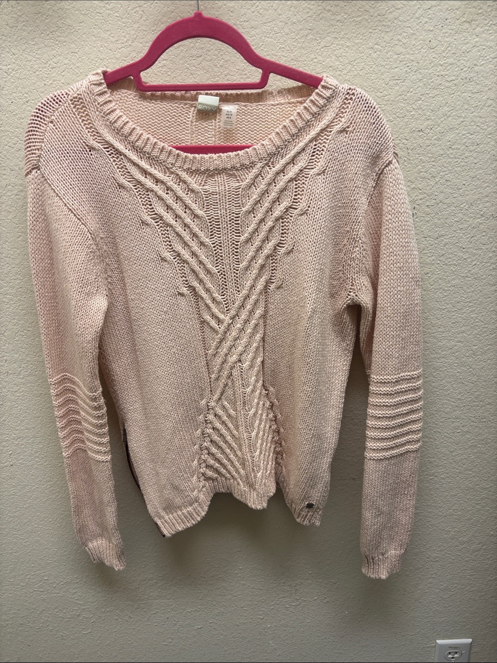 Roxy Light Pink Cable Scoop-Neck Sweater